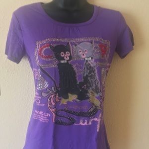 New Female Purple Cat T-shirt